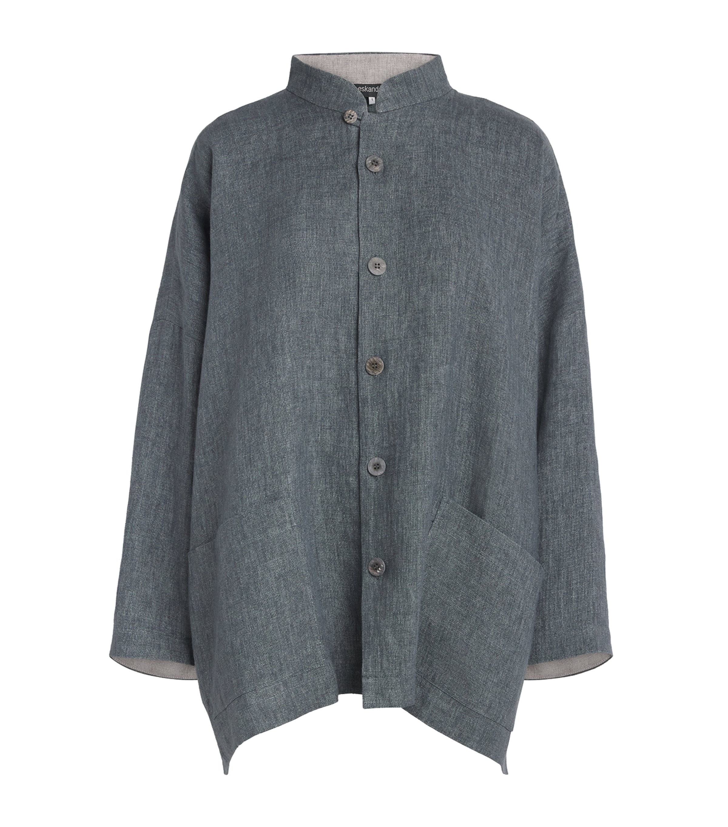 Eskandar Womens Linen Wide Longline Jacket Petrol