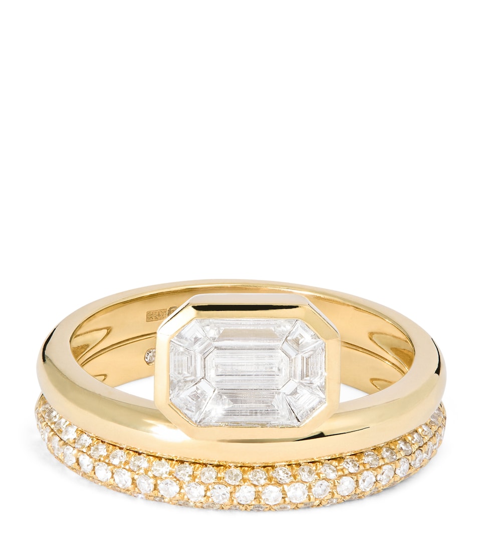 Yellow Gold and Diamond Floating Bezel Ring (Size 7)