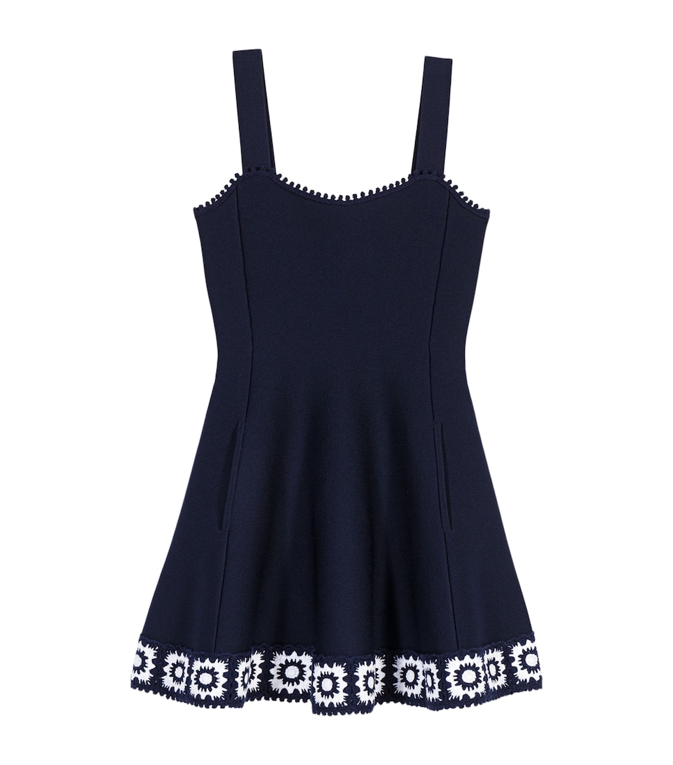 Maje Womens Crochet-Trim Knitted Mini Dress Navy