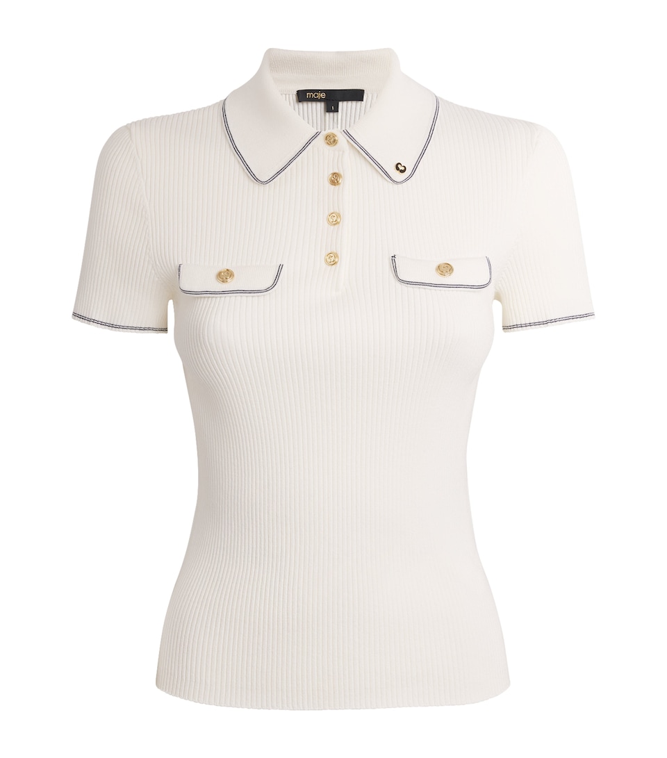 Maje Womens Rib-Knit Polo Shirt Ecru