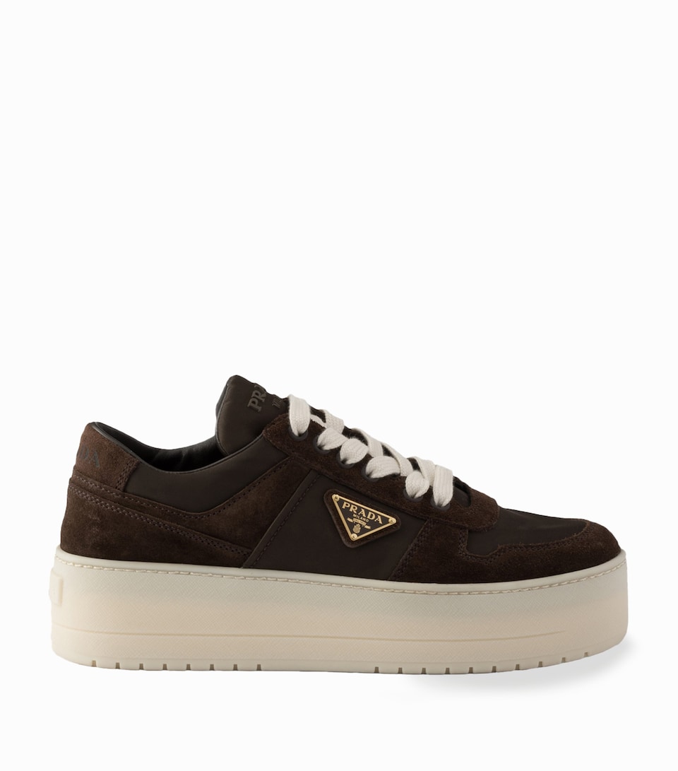 Prada Suede and Re-Nylon Downtown Bold Sneakers Brown