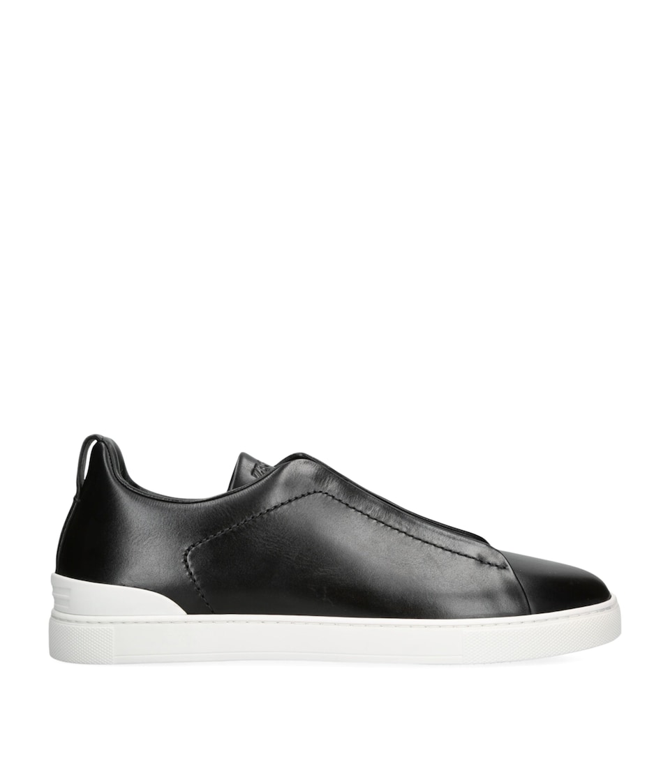 Zegna Leather Triple Stitch Sneakers Blk/white