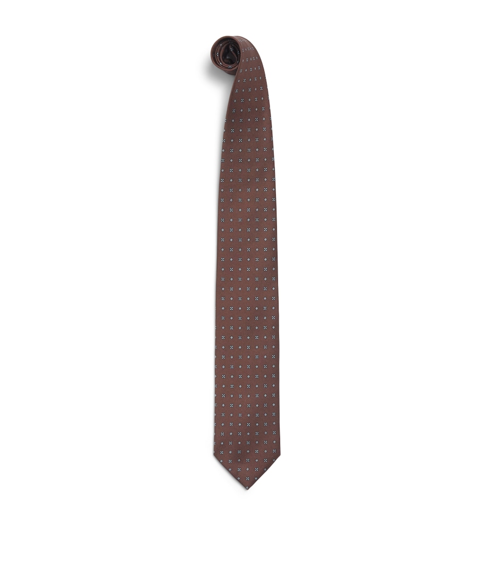 E. Marinella Silk Geometric Tie Brown