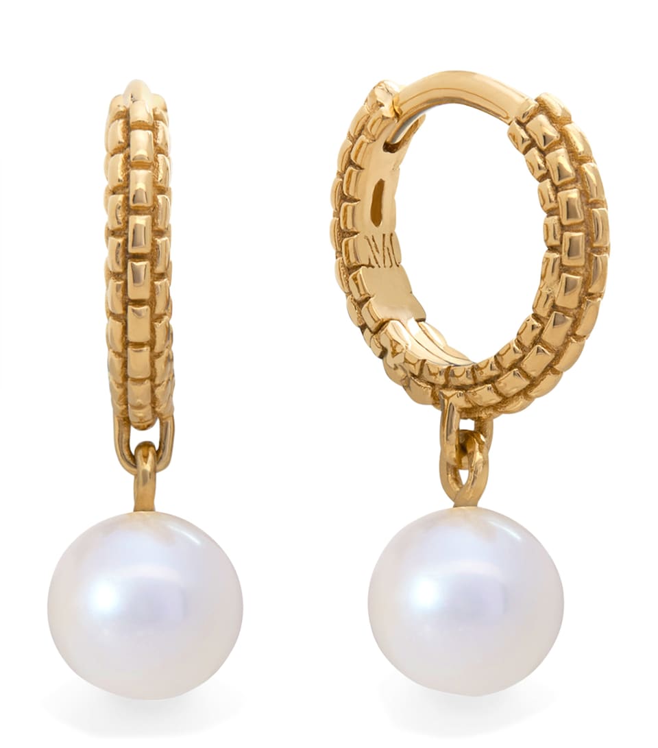 Monica Vinader Gold Vermeil and Pearl Heirloom Huggie Earrings Gold Vermeil