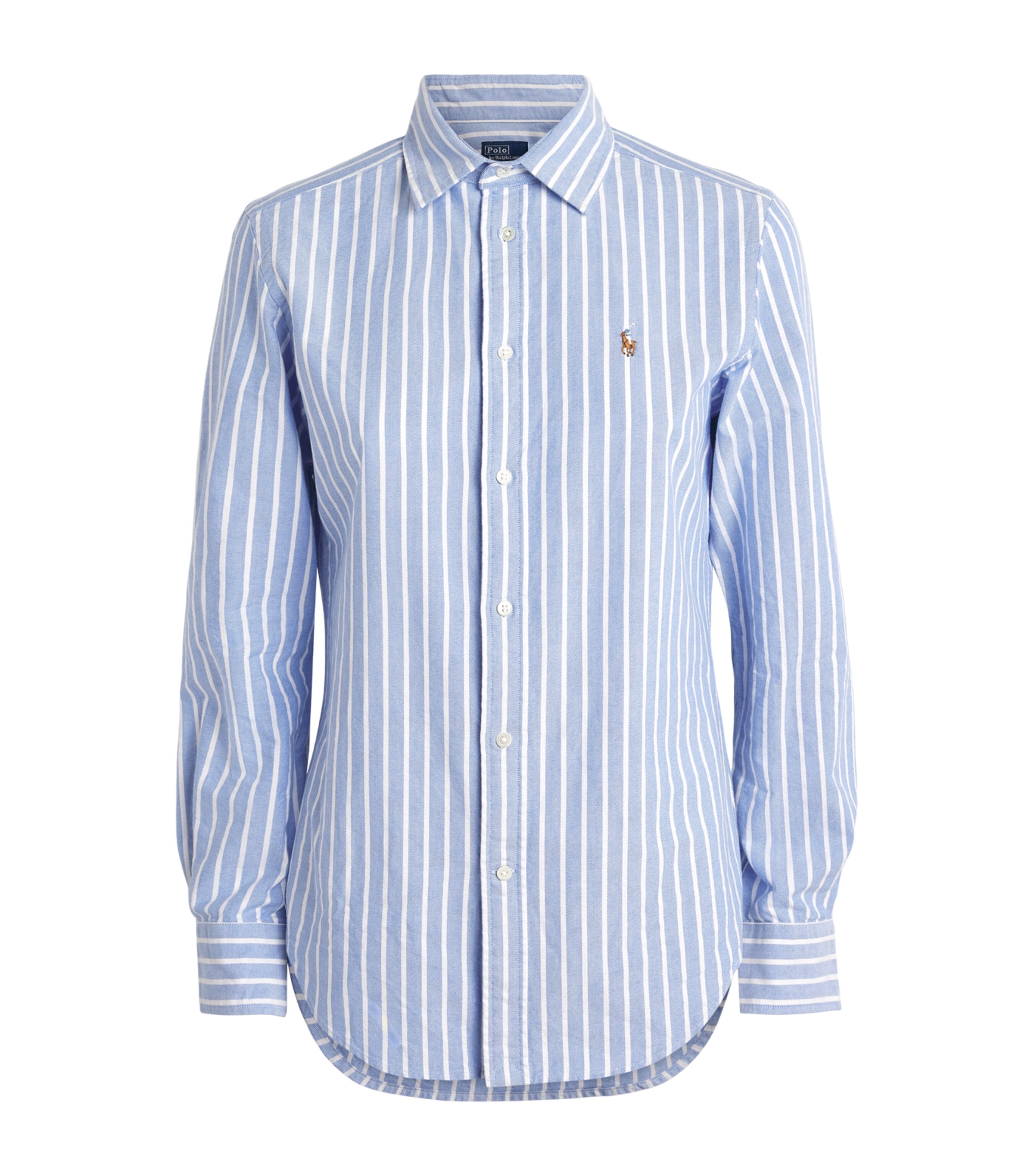 Polo Ralph Lauren Womens Stripe Polo Pony Oxford Shirt Hbr Islnd Bl/wt