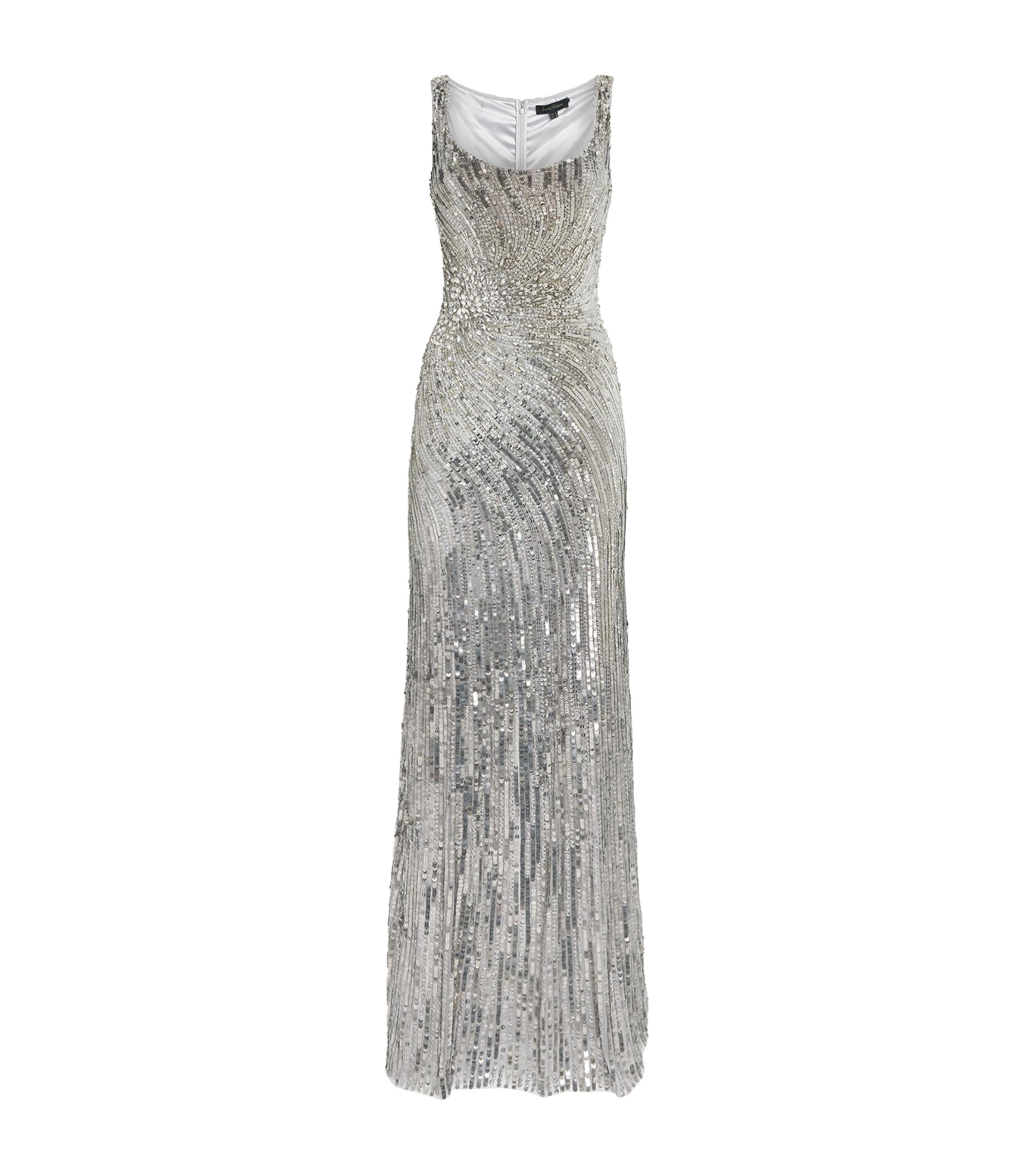 Jenny Packham Womens Embellished Sola Gown Ammonite