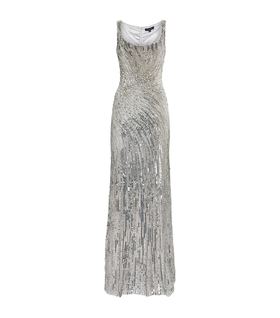 Jenny Packham Womens Embellished Sola Gown Ammonite