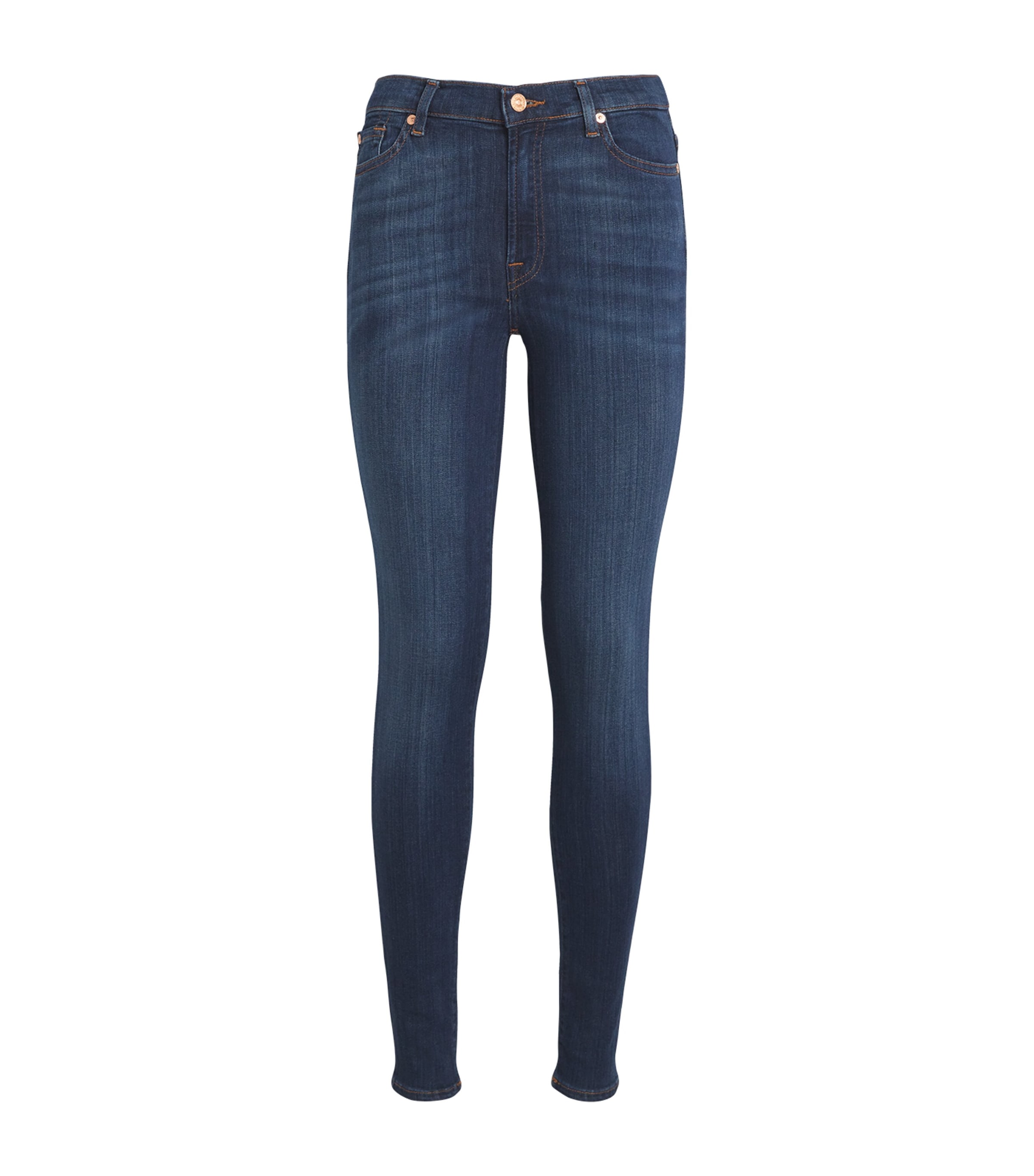 7 For All Mankind Womens Slim Illusion Luxe Skinny Jeans Dark Blue