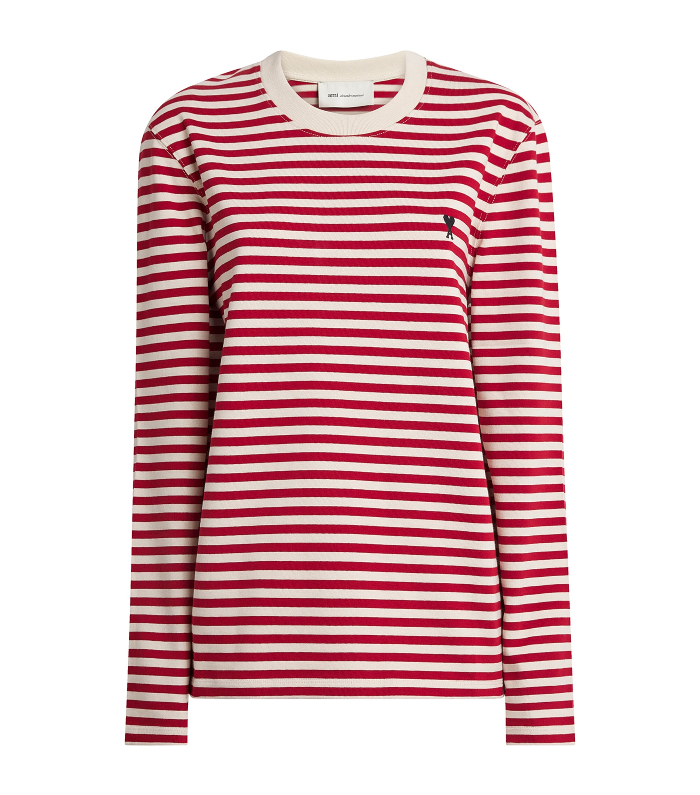 AMI Paris Cotton Stripe Long-Sleeve T-Shirt Rouge Rubis/ivoire
