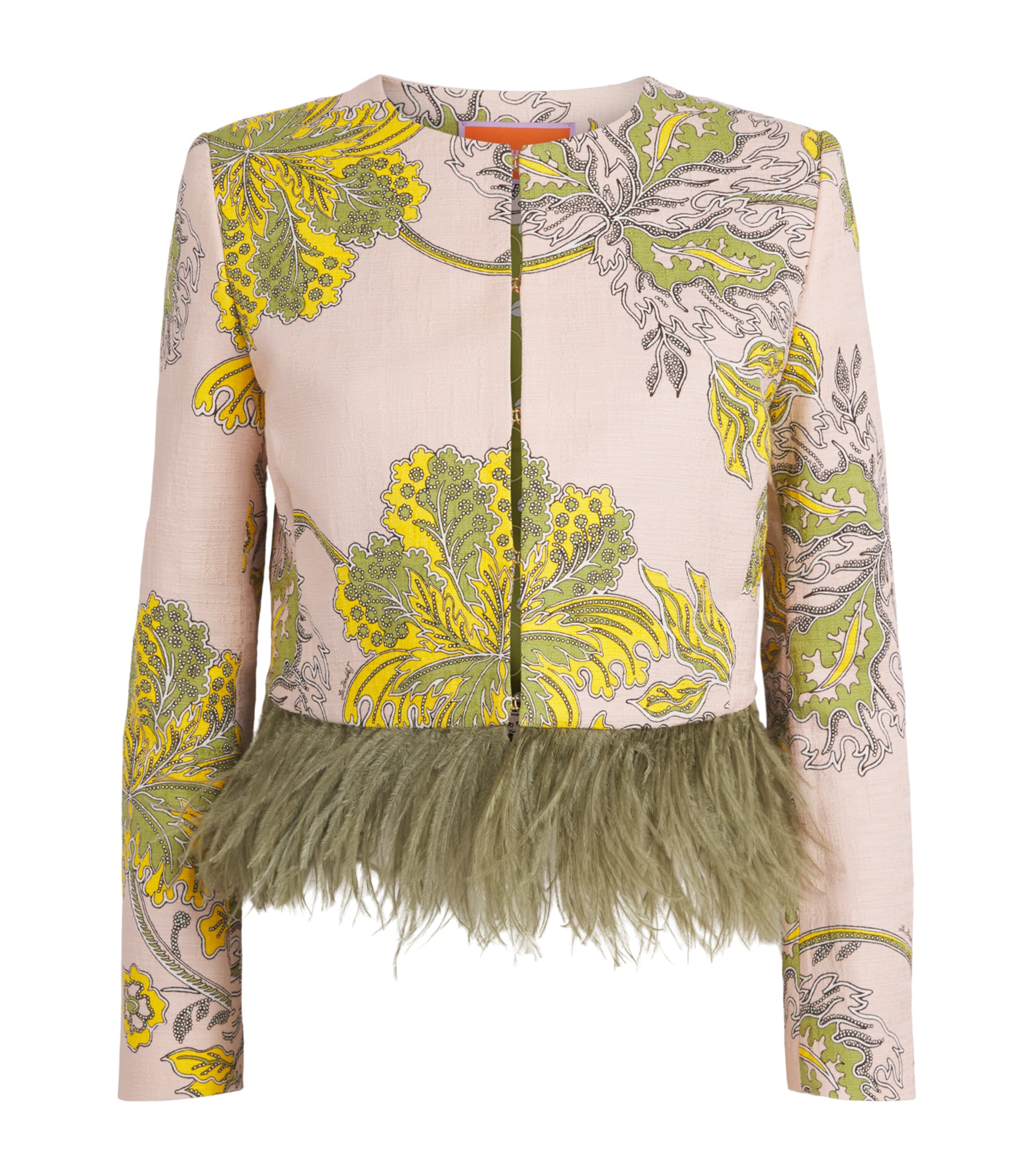 La Doublej Womens Stretch-Cotton Printed Cropped Jacket Swathe