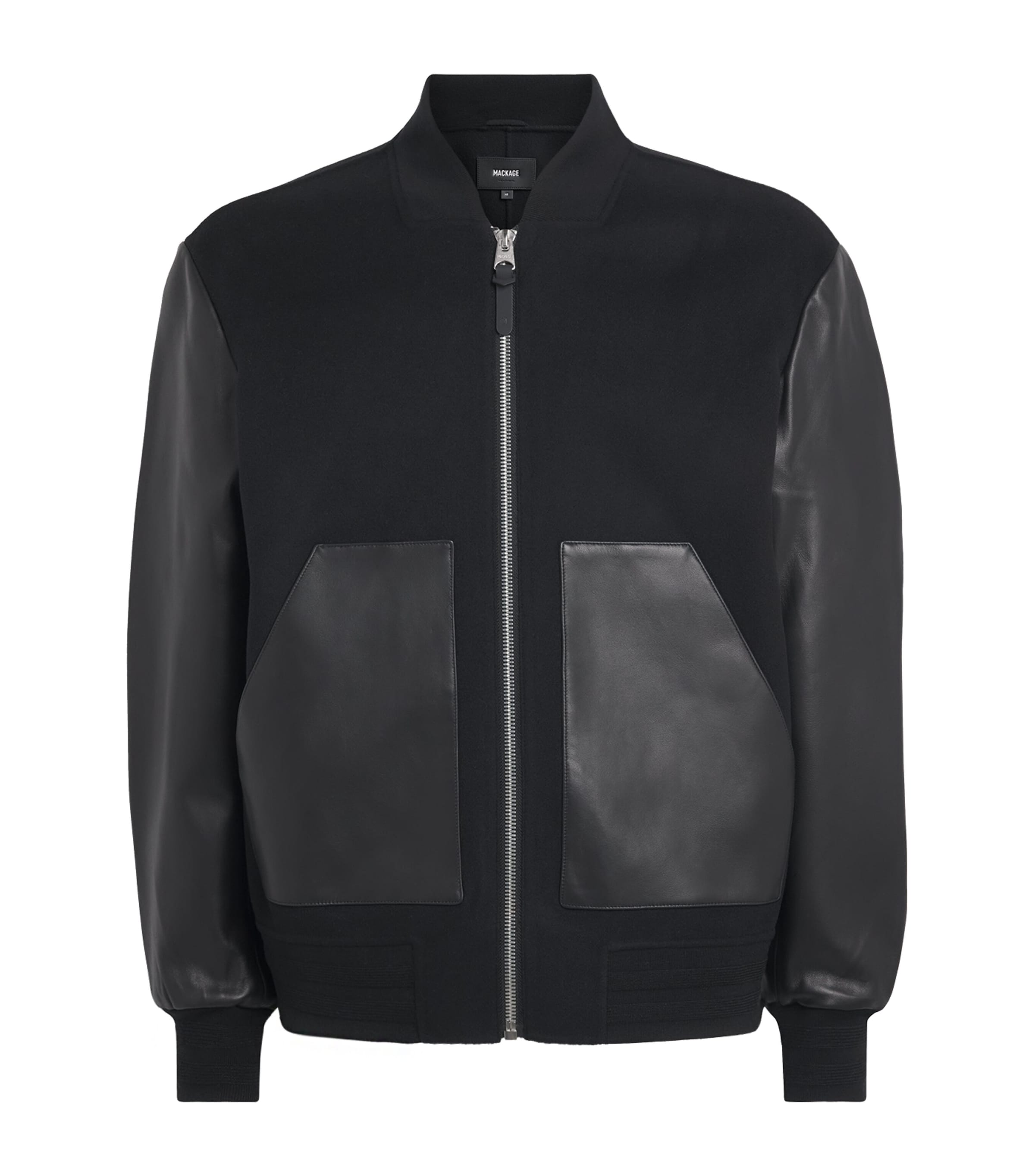 Mackage Mens Wool Leather-Trim Emilio Bomber Jacket Black