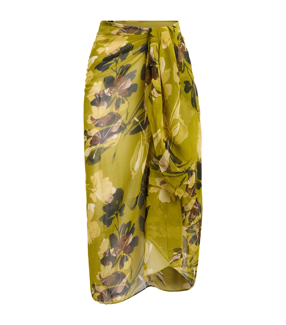 AWAY THAT DAY Womens Santorini Sarong Chartreuse Flr Print