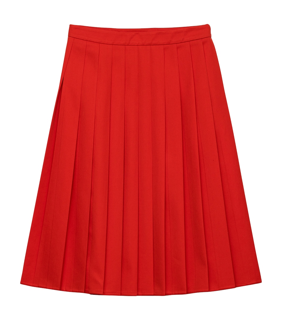 Prada Womens Gabardine Pleated Midi Skirt Red
