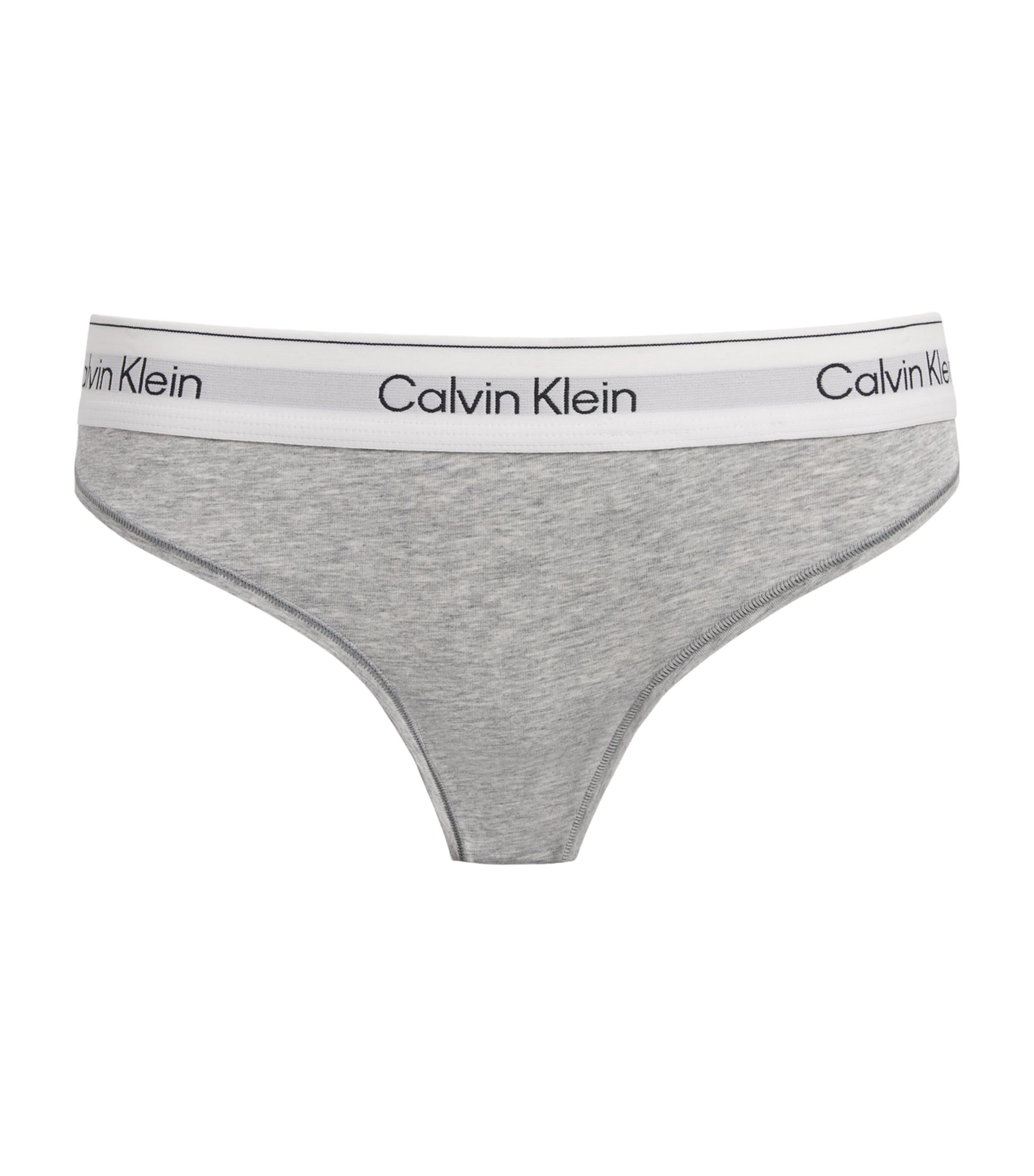 Calvin Klein Womens Cotton-Blend Icon Thong Grey Heather