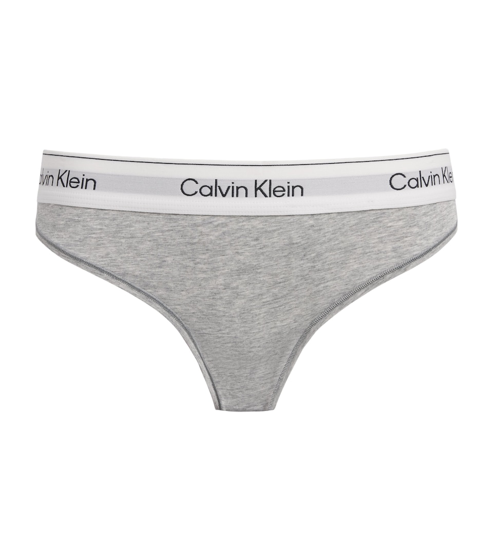 Calvin Klein Womens Cotton-Blend Icon Thong Grey Heather