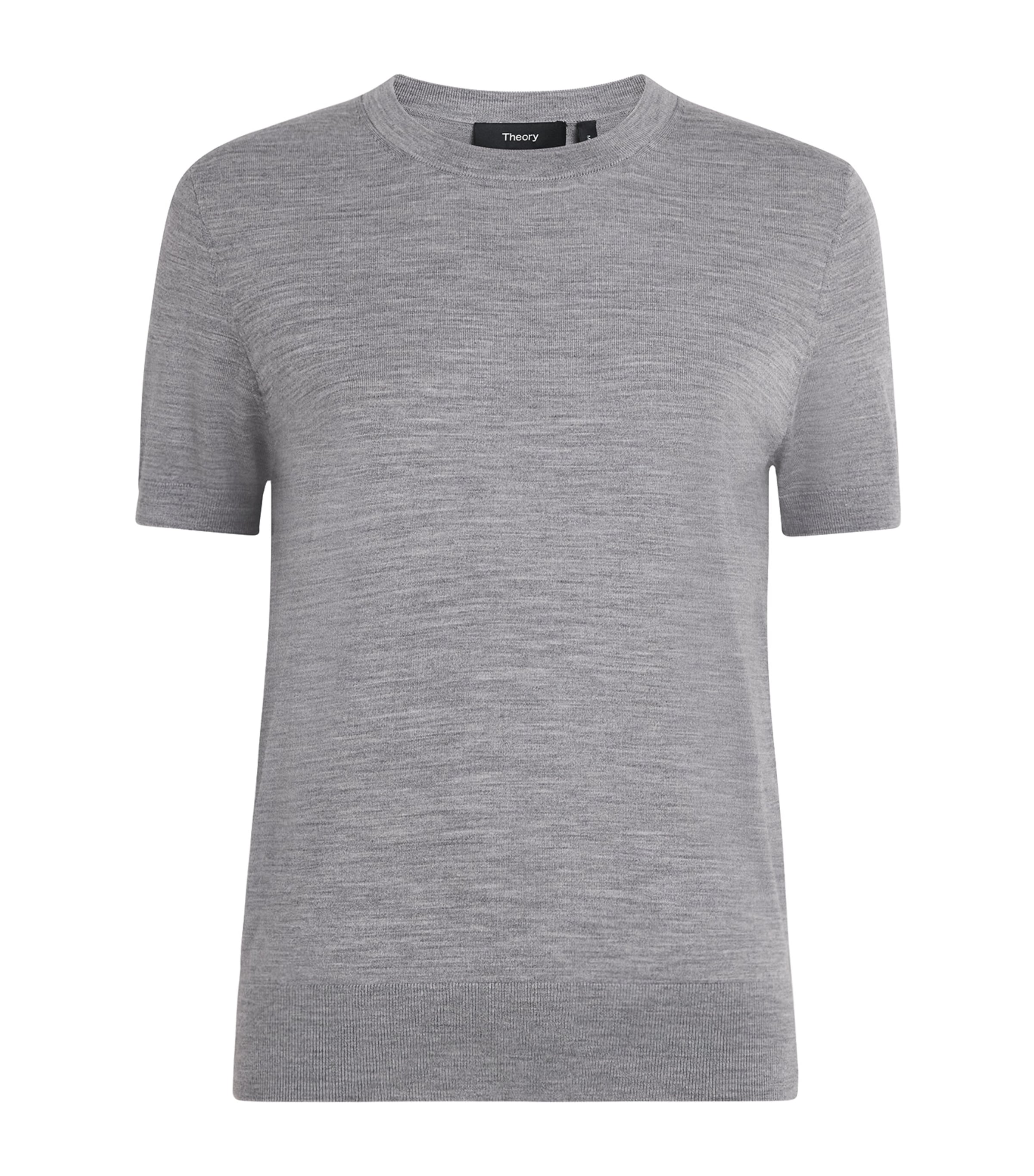 Theory Womens Wool Short-Sleeve T-Shirt Cool Hther Grey