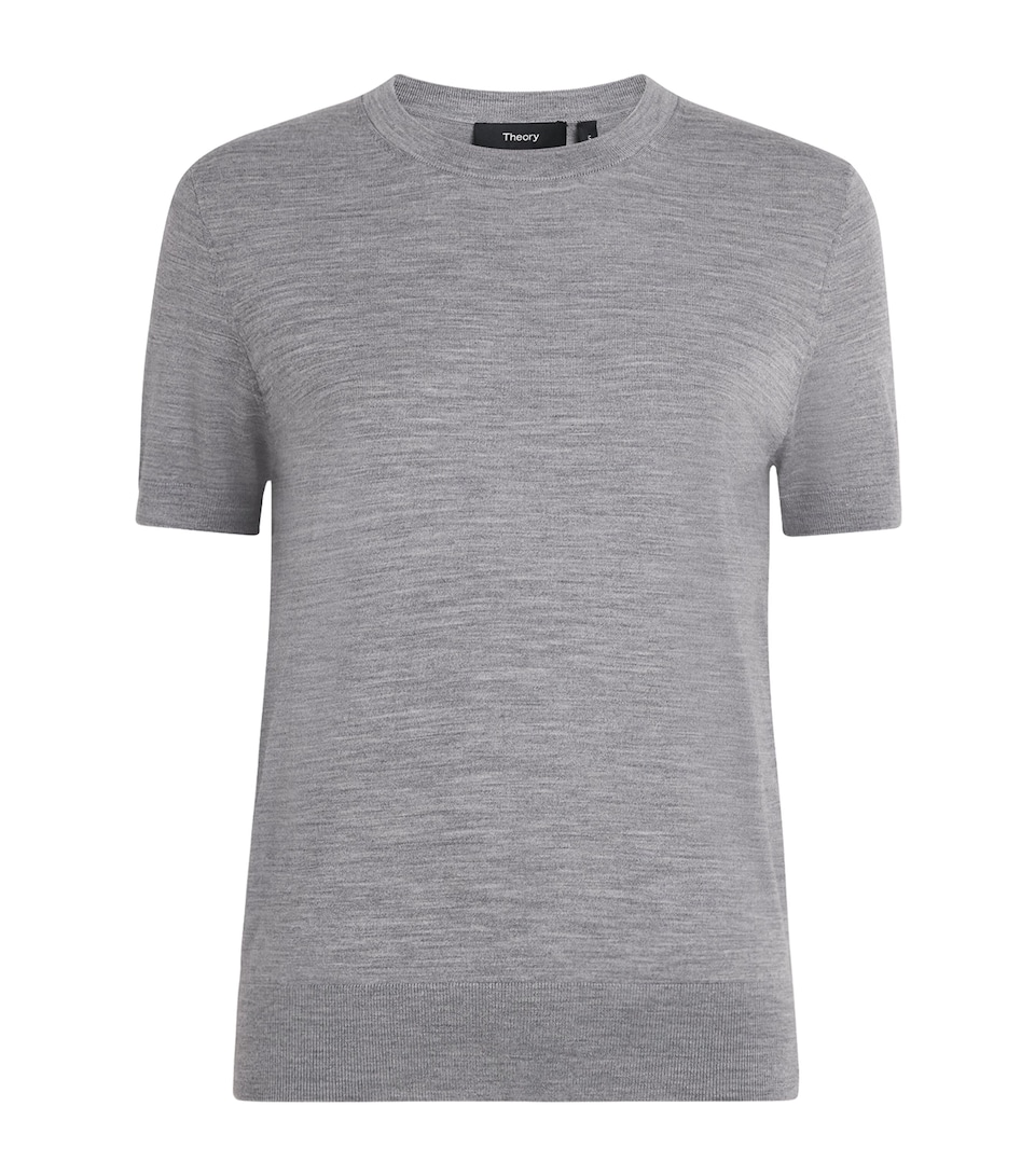 Theory Womens Wool Short-Sleeve T-Shirt Cool Hther Grey