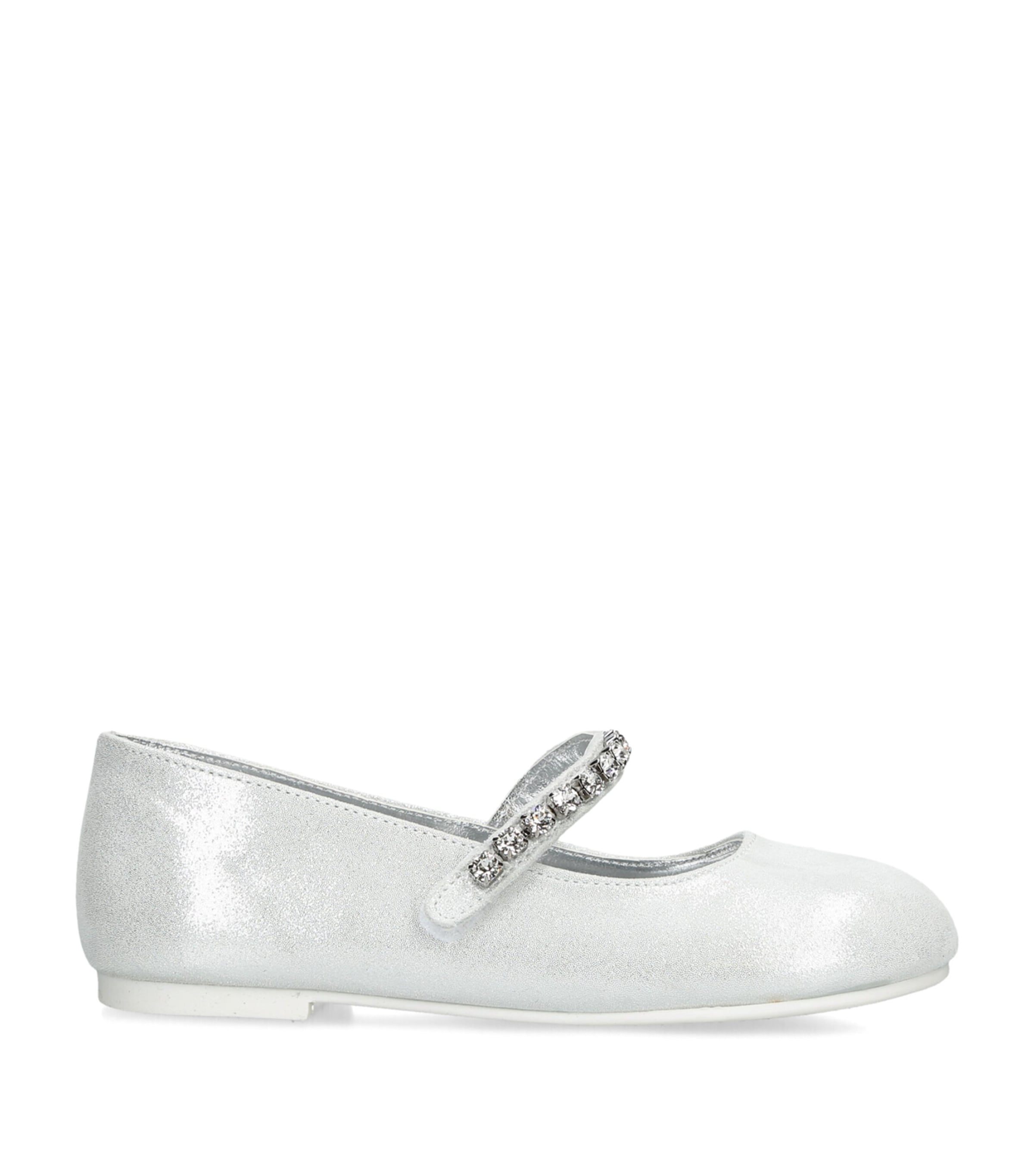 BabyWalker Leather Crystal-Strap Ballet Flats Silver
