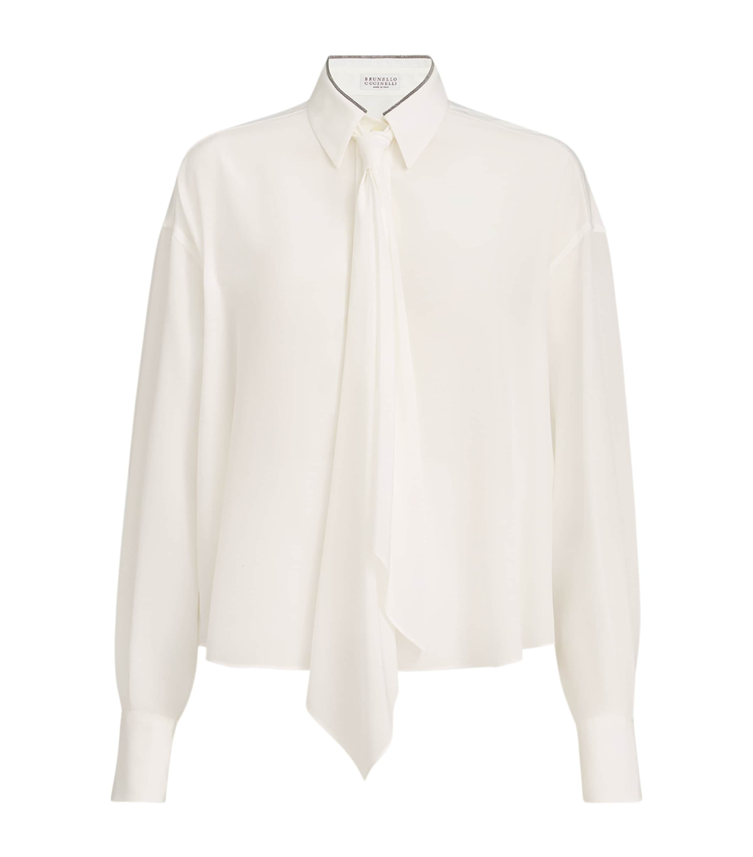 Brunello Cucinelli Womens Silk Tie-Detail Shirt