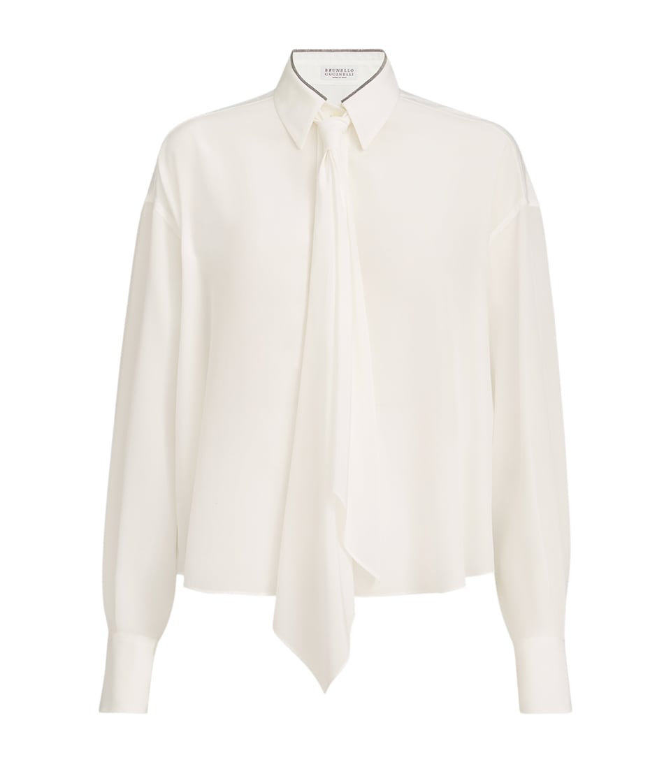 Brunello Cucinelli Womens Silk Tie-Detail Shirt