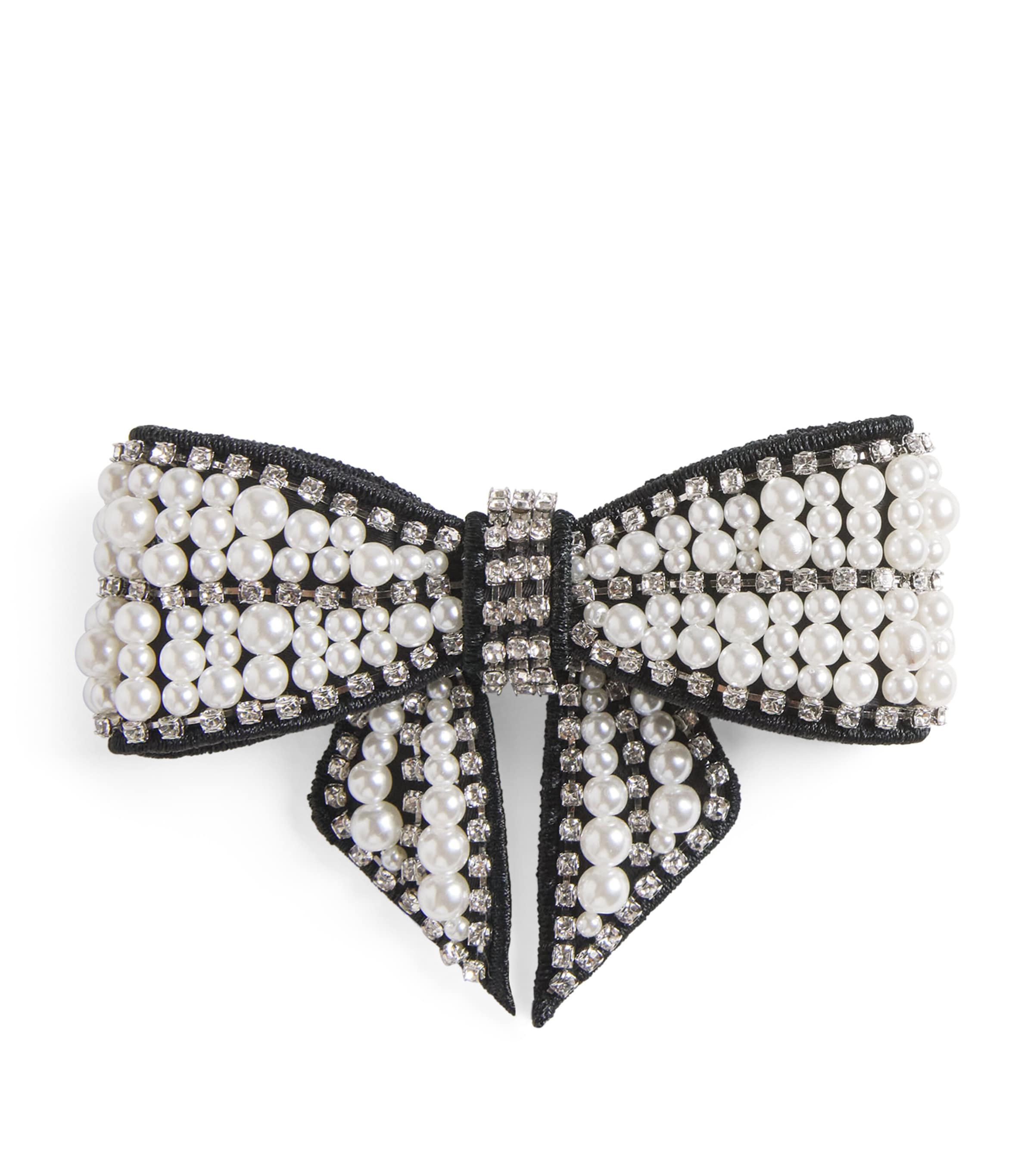 Velvet Pearl-Crystal Bow Hair Clip