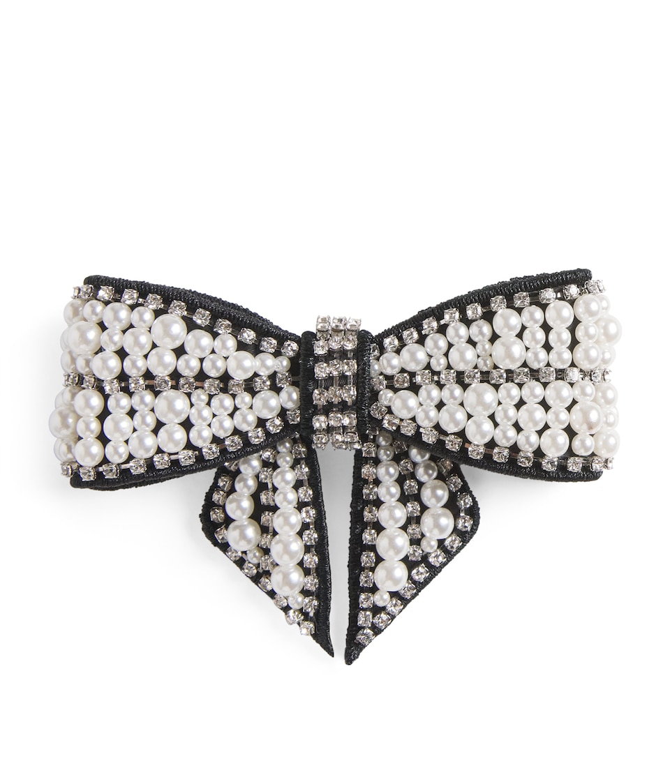 Velvet Pearl-Crystal Bow Hair Clip