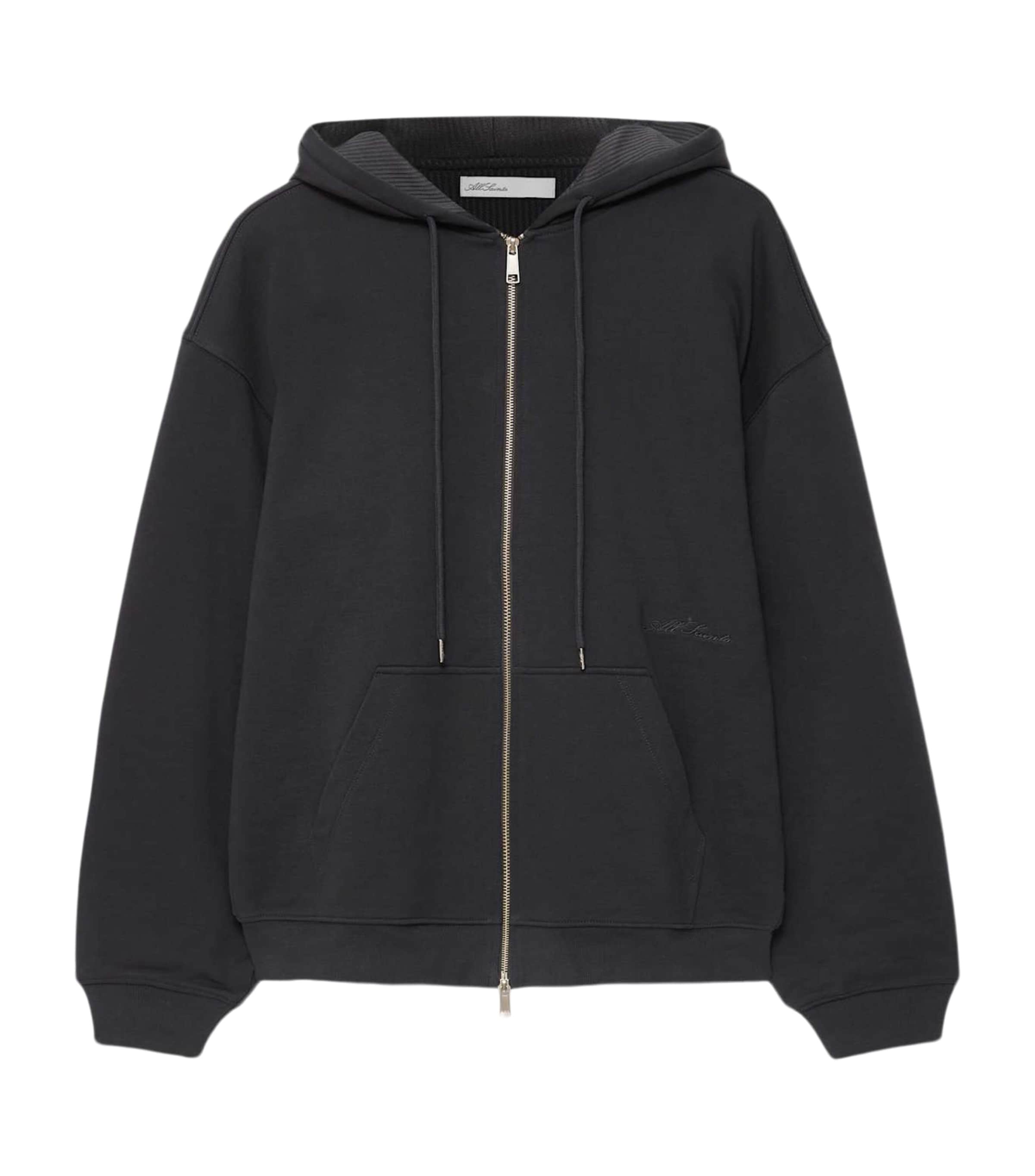 AllSaints Mens Organic Cotton Brax Hoodie Washed Black