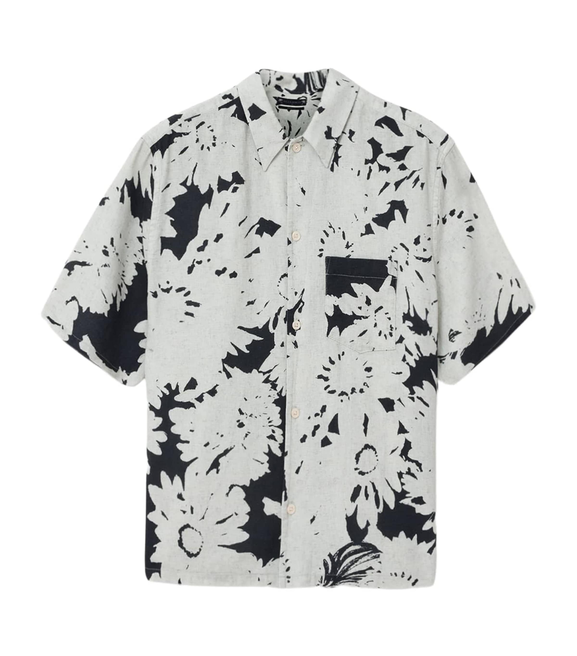 AllSaints Mens Organic Cotton-Linen Girona Shirt Sharp White