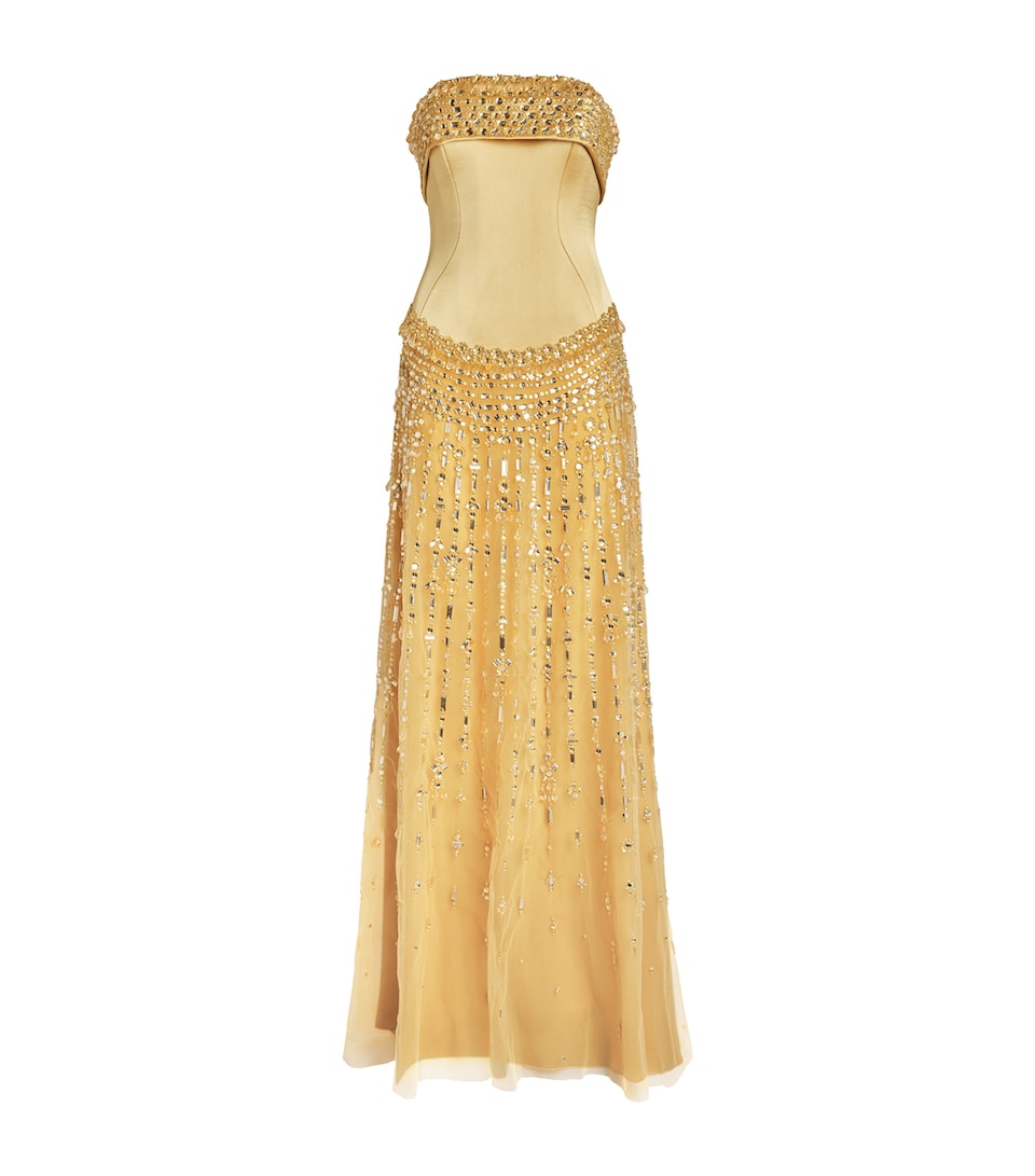GEORGES HOBEIKA Womens Embellished Strapless Gown Rattan Yellow