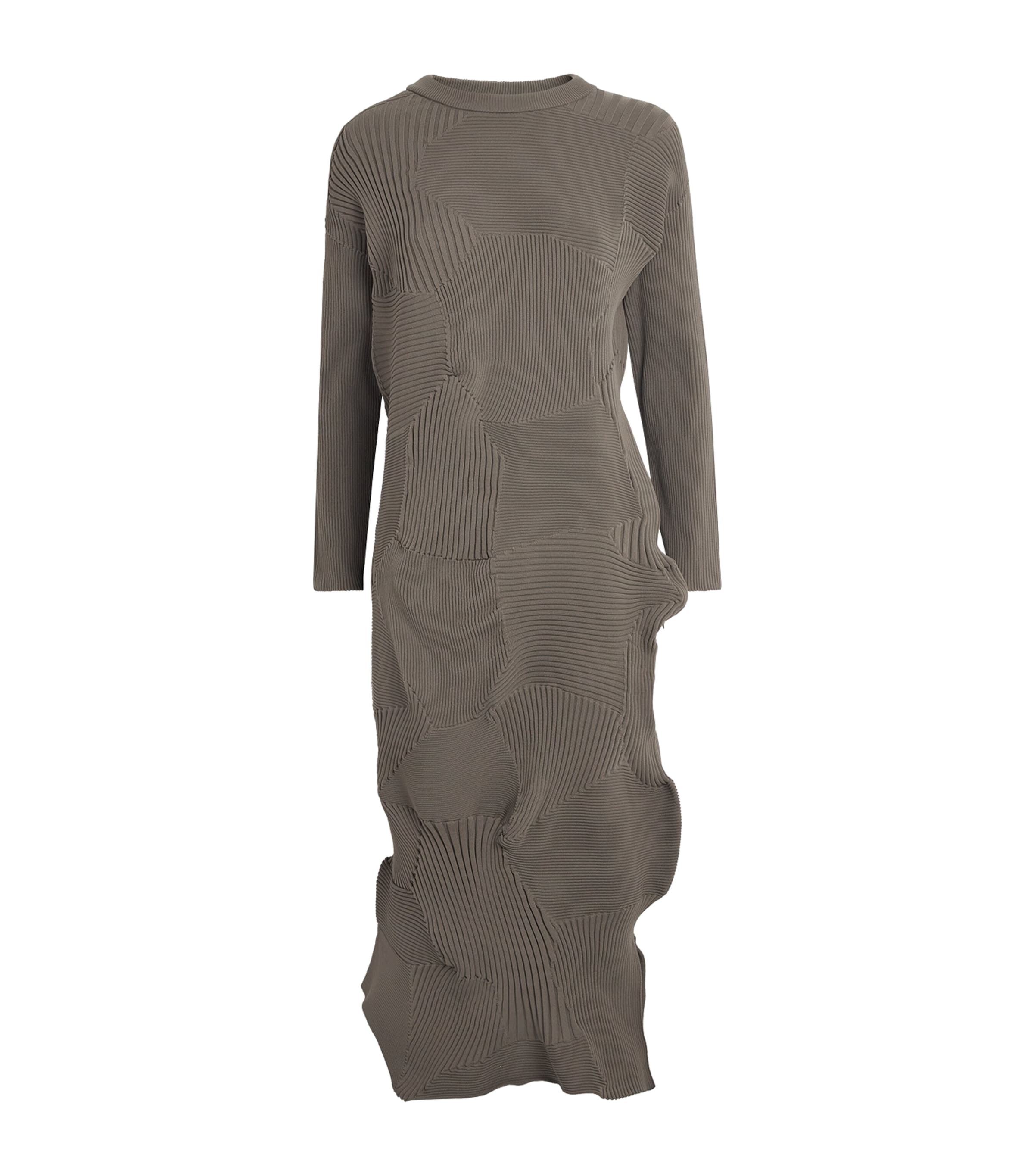 Issey Miyake Womens Knitted Kone Kone Midi Dress Grey