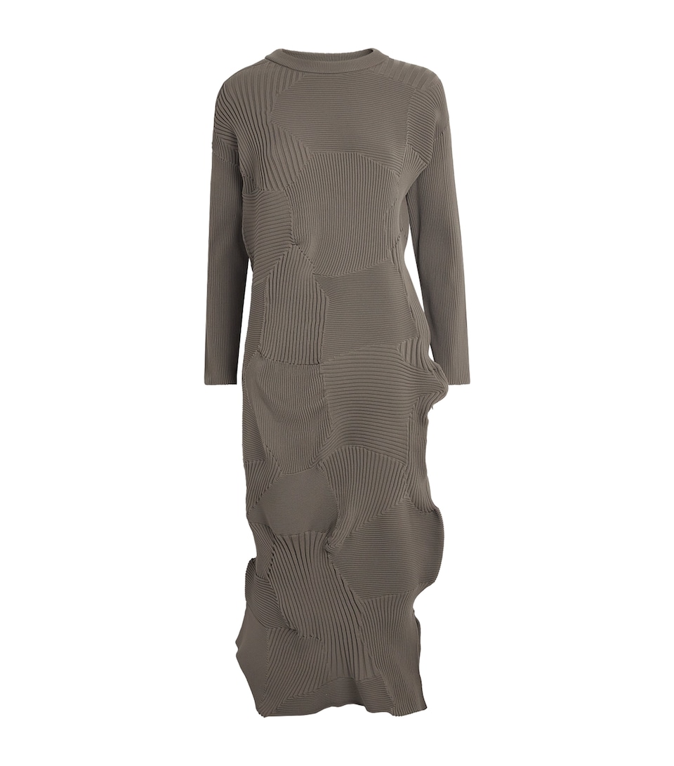 Issey Miyake Womens Knitted Kone Kone Midi Dress Grey