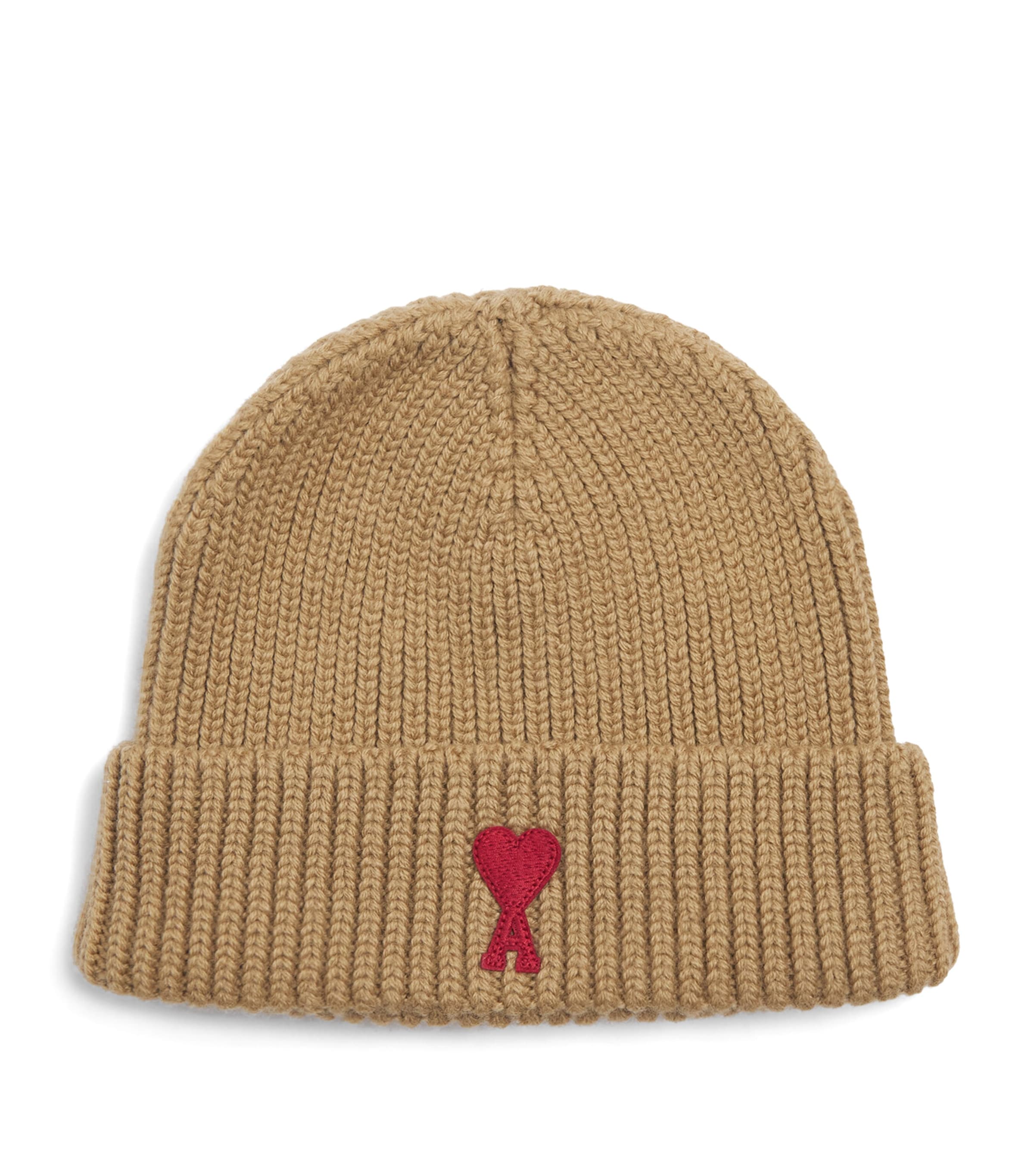AMI Paris Ami de Coeur Beanie : Camel/rouge