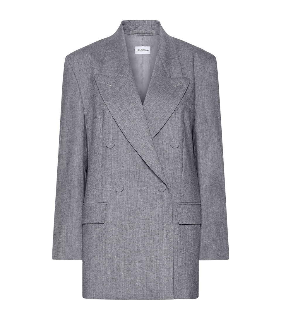 Marella Womens Virgin Wool-Blend Blazer Melange Grey