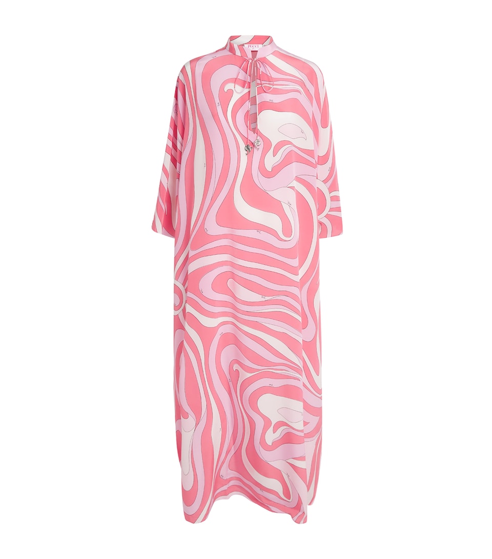 PUCCI Womens Silk Printed Kaftan Maxi Dress Pink
