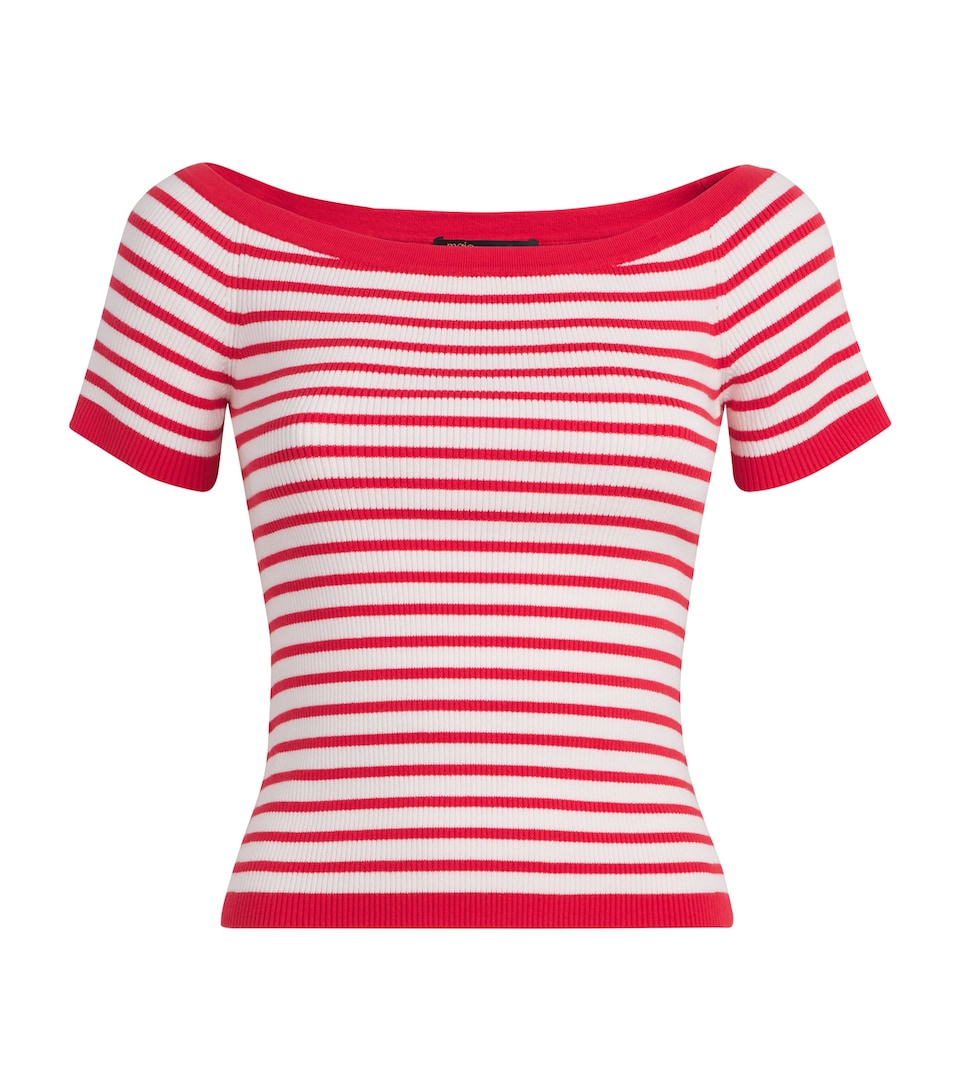 Maje Womens Stripe Rib-Knit Top Red