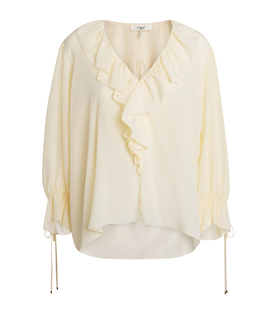 Chloé Womens Organic Silk Off-The-Shoulder Blouse Pristine White