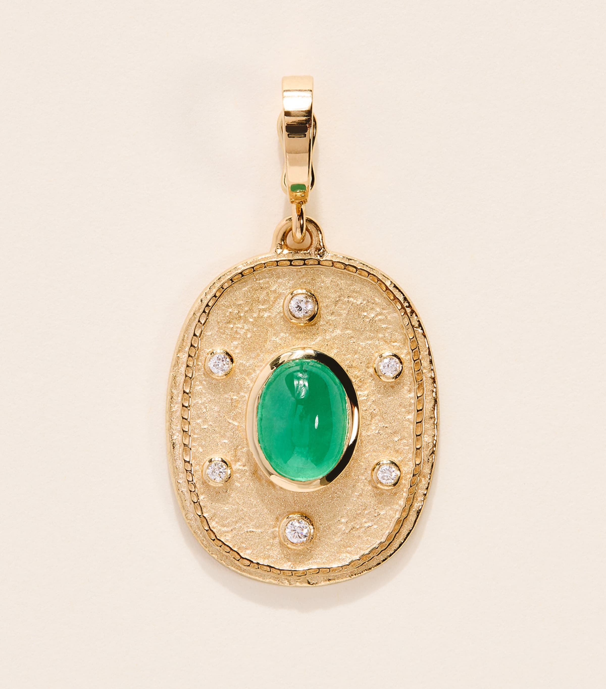 Azlee Yellow Gold, Diamond and Emerald Regina Coin Charm Yellow Gold