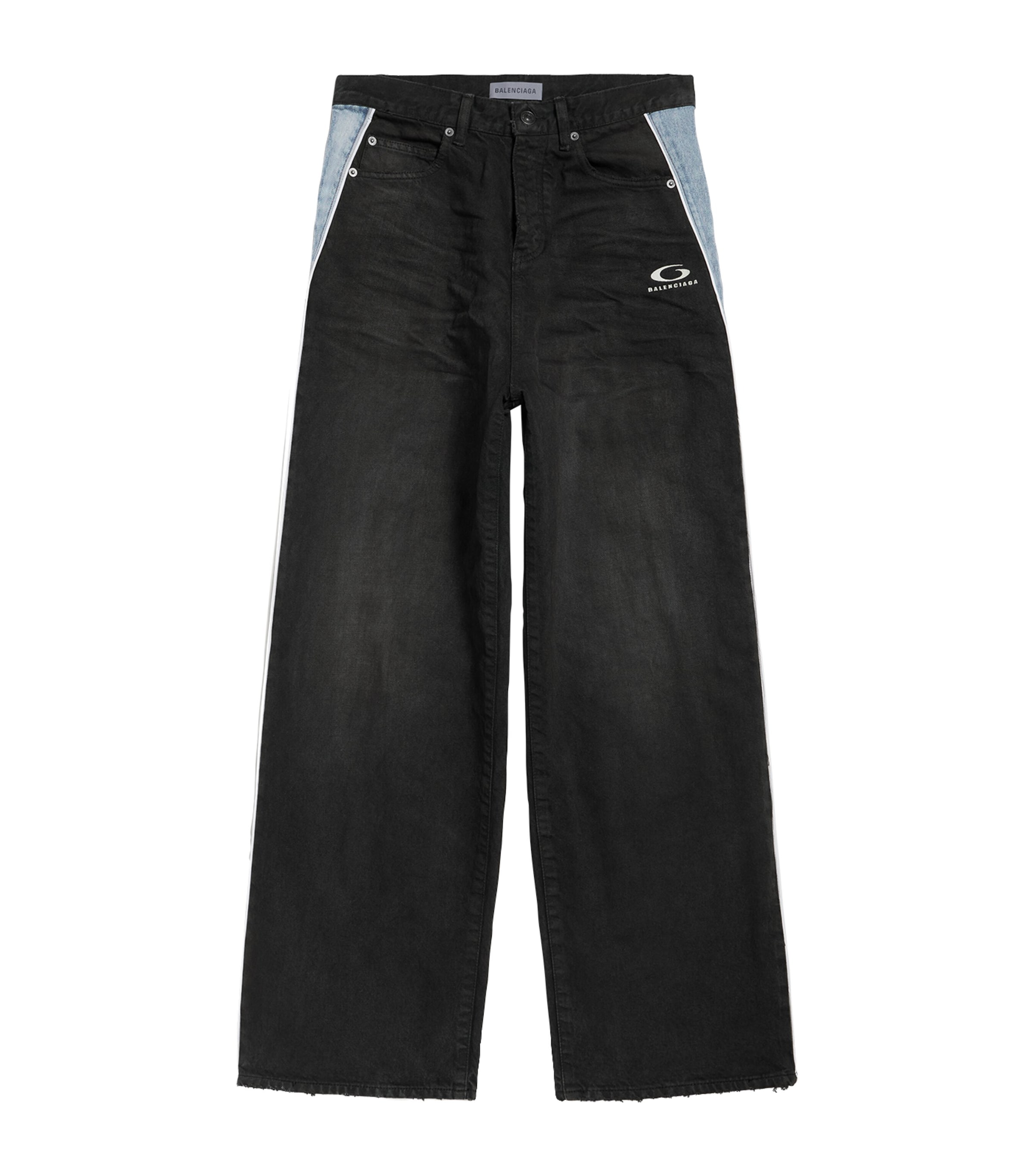 Balenciaga Mens Piping-Detail Wide-Leg Jeans