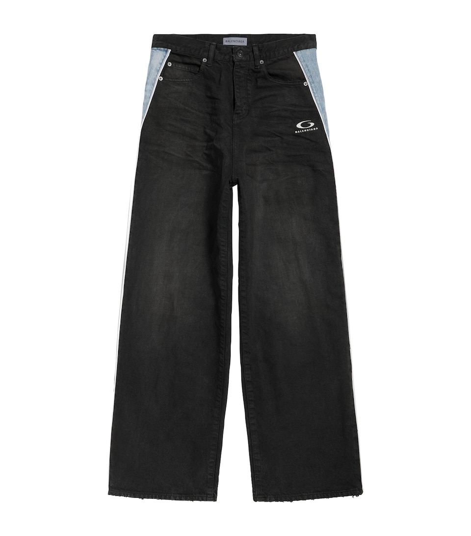 Balenciaga Mens Piping-Detail Wide-Leg Jeans