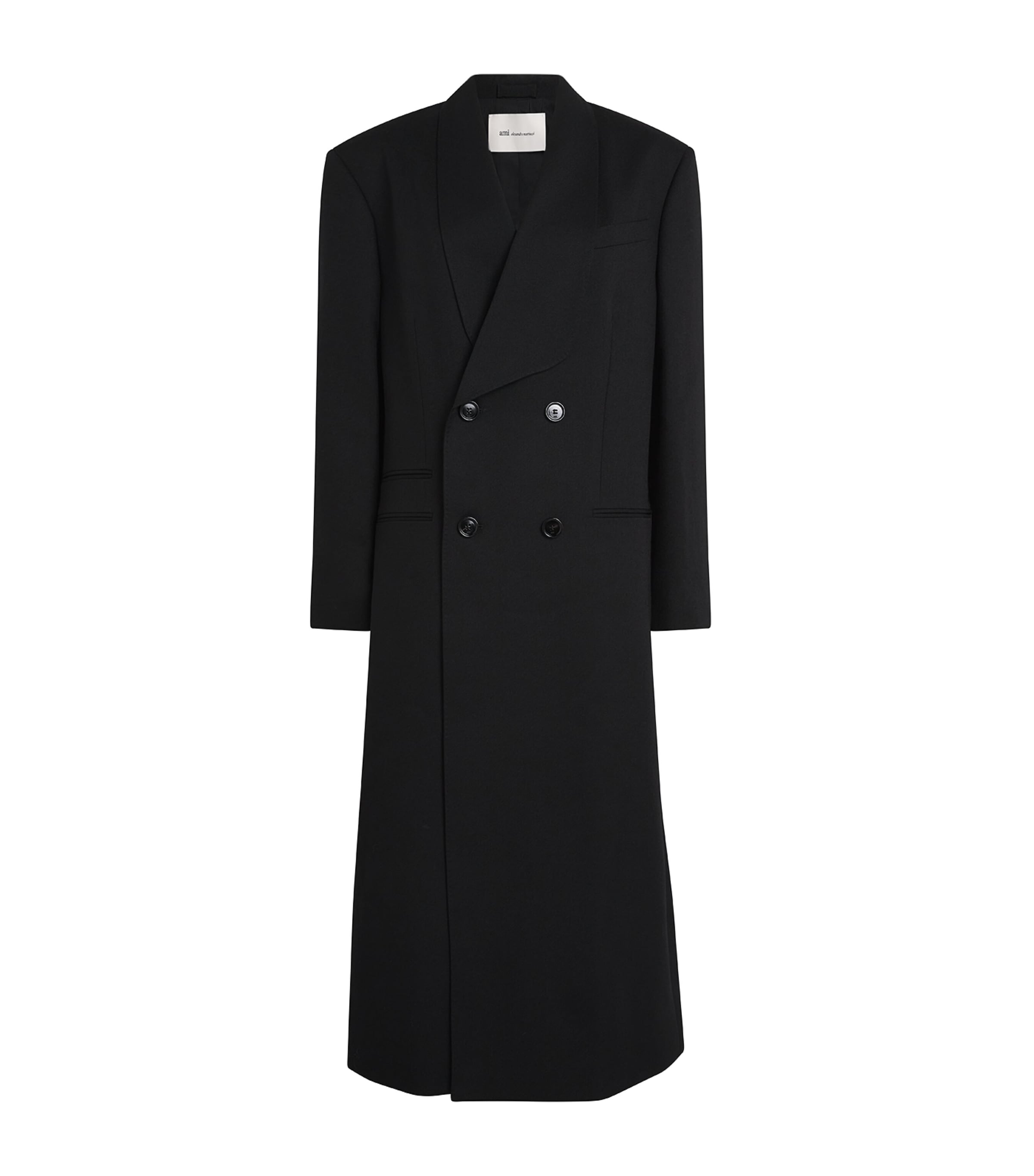 AMI Paris Womens Wool Double-Breasted Coat Noir