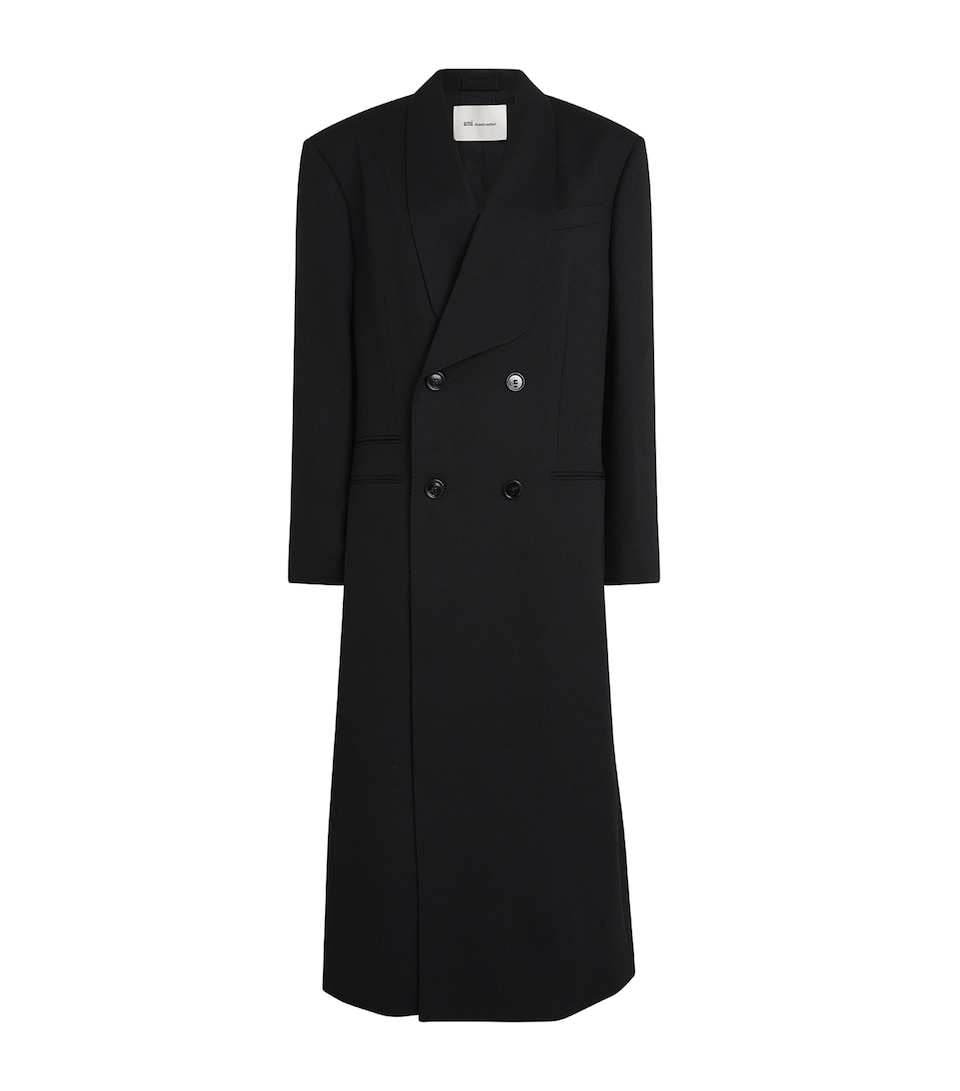 AMI Paris Womens Wool Double-Breasted Coat Noir
