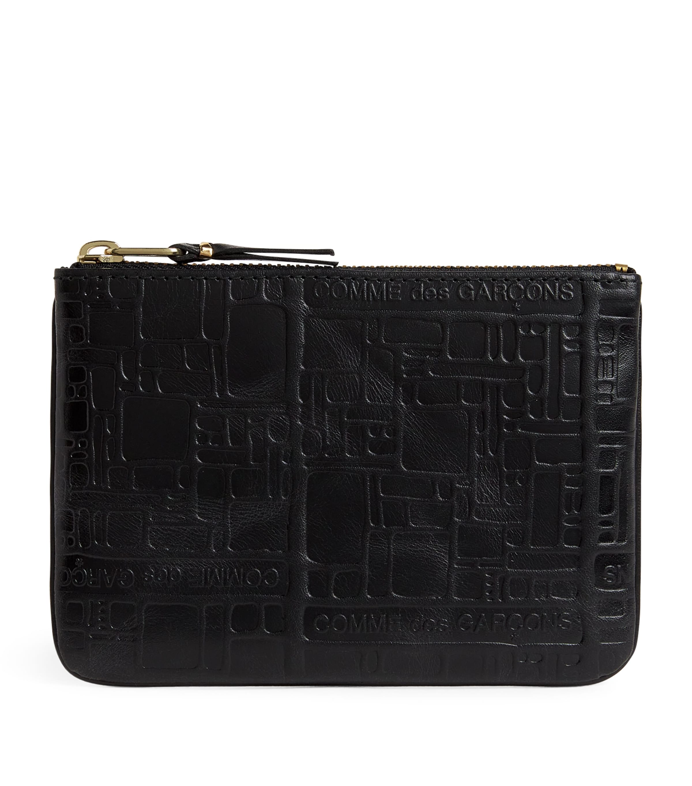 Comme Des Garçons Wallet Leather Logo Embossed Zipped Pouch Black
