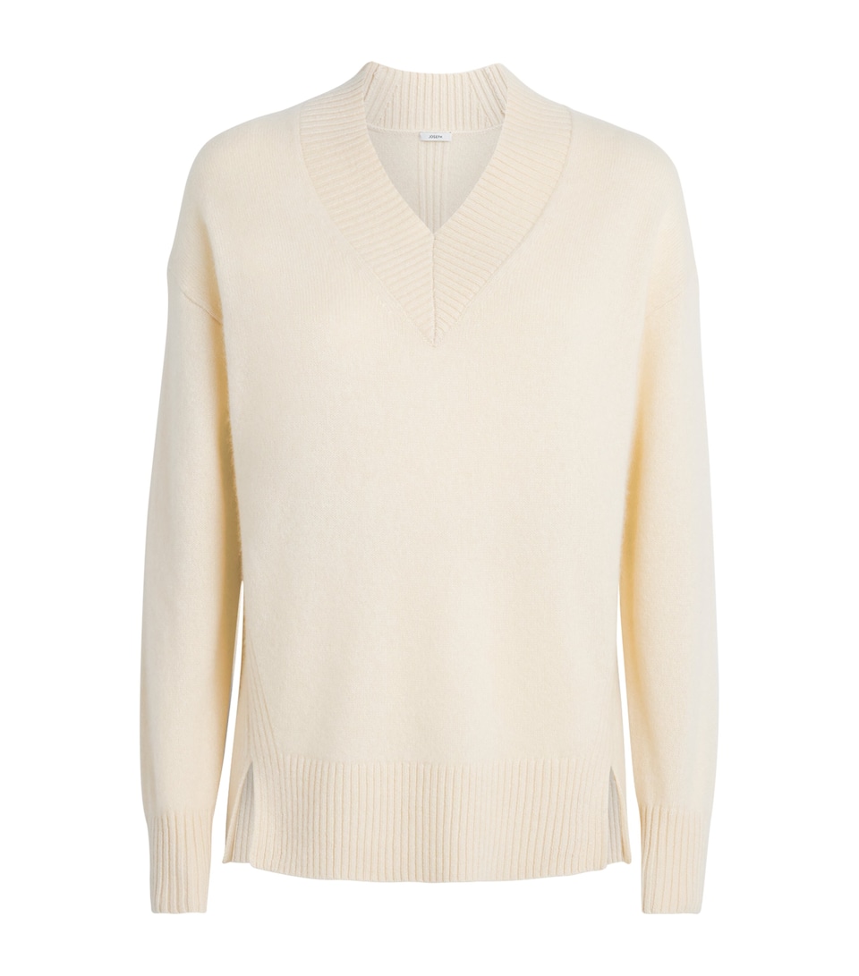 Joseph Womens Cashmere V-Neck Zinnia Sweater Sandstone
