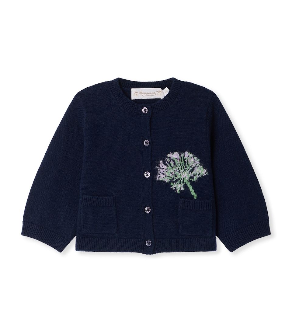 Bonpoint Wool Embroidered Cardigan (2-3 Years) Upb Bleu
