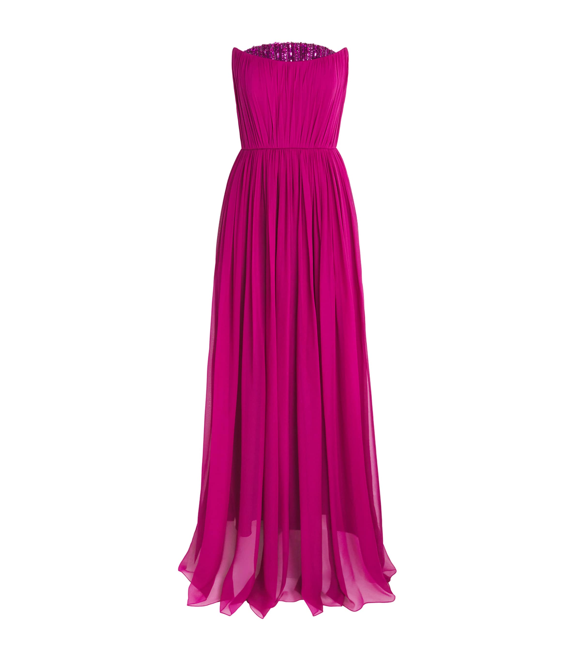 Pamella Roland Womens Silk Chiffon Embellished Gown Bordeaux