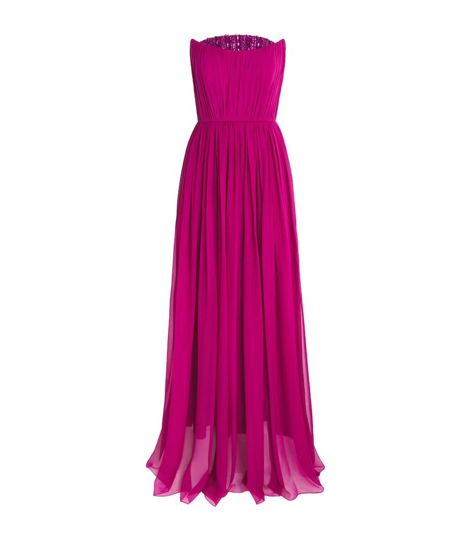 Pamella Roland Womens Silk Chiffon Embellished Gown Bordeaux