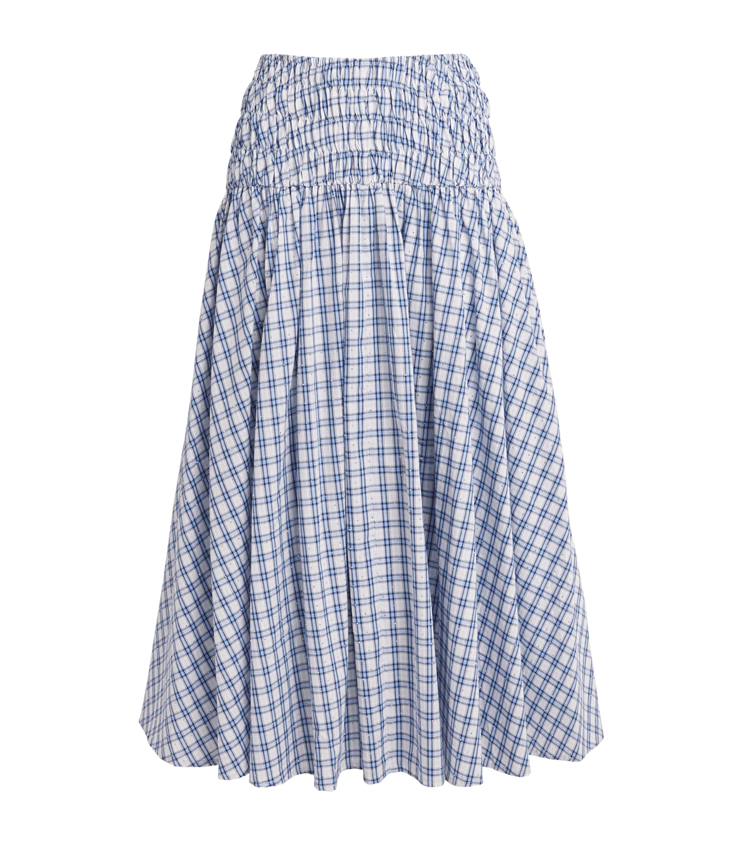 Maje Womens Embellished Check Midi Skirt Blue Check Print