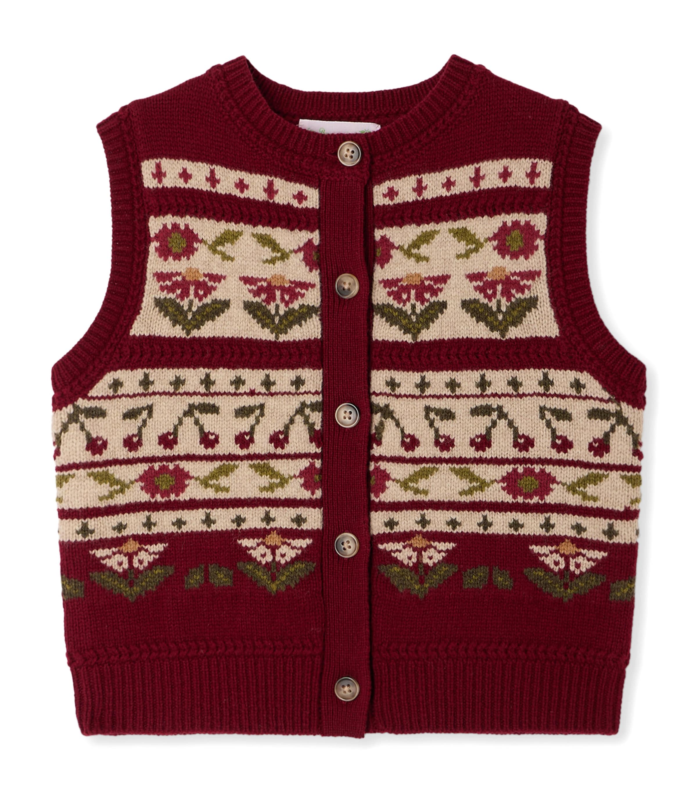 Bonpoint Wool Jacquard Sweater Vest (4-8 Years) Bordeaux