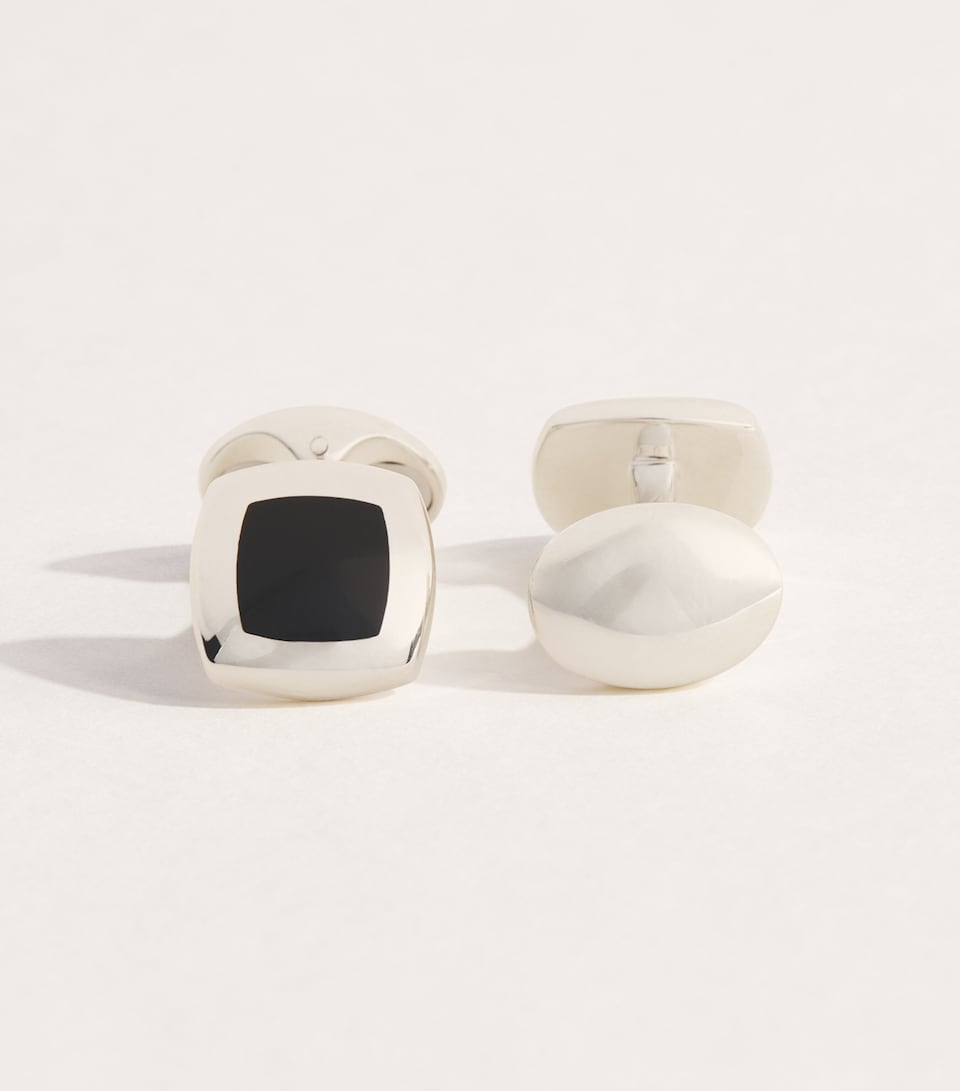 Deakin & Francis Sterling Silver and Onyx Square Cufflinks Silver