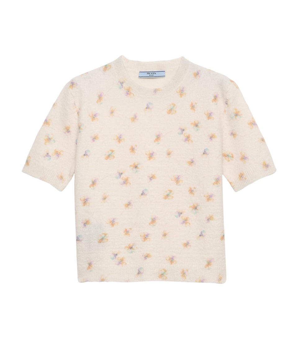 Wool Floral Short-Sleeve Sweater